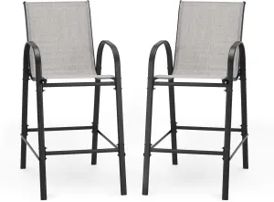 2-Piece Outdoor Bar Stool Set - Stackable High-Back Textilene Chairs & Weatherproof Steel Frame, 330lb Capacity Patio Furniture for Porch/Backyard/Balcony, Quick Assembly & Rust-Resistant