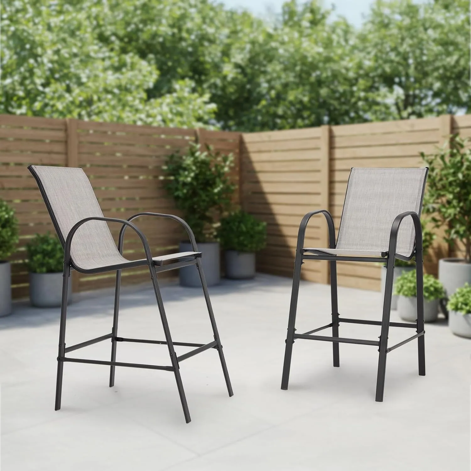 2-Piece Outdoor Bar Stool Set - Stackable High-Back Textilene Chairs & Weatherproof Steel Frame, 330lb Capacity Patio Furniture for Porch/Backyard/Balcony, Quick Assembly & Rust-Resistant