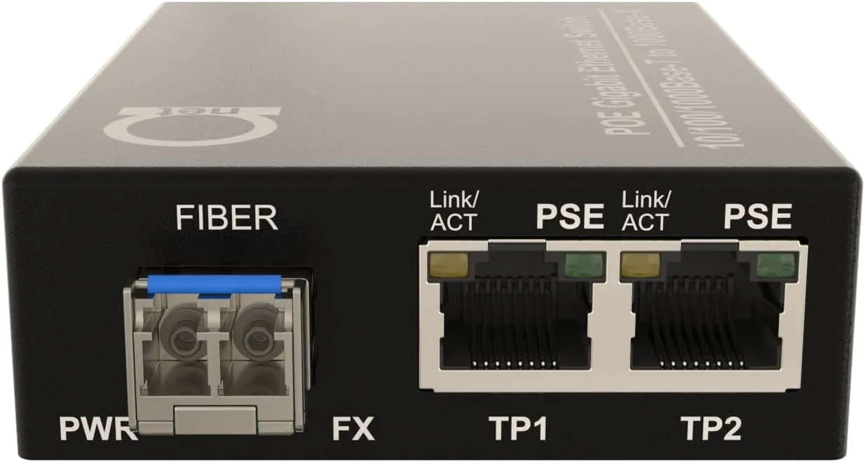 2 PoE Port Gigabit PoE/PoE  Single Mode LC 1310nm Fiber Media Converter - Supplies IEEE 802.3 PoE & PoE  PSE Power Over Ethernet & Extends over Singlemode Fiber with PoE PSE Support up 20km (12.42 Mi)