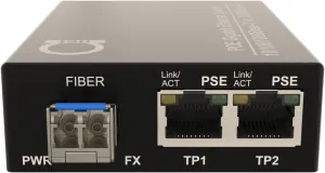 2 PoE Port Gigabit PoE/PoE  Single Mode LC 1310nm Fiber Media Converter - Supplies IEEE 802.3 PoE & PoE  PSE Power Over Ethernet & Extends over Singlemode Fiber with PoE PSE Support up 20km (12.42 Mi)