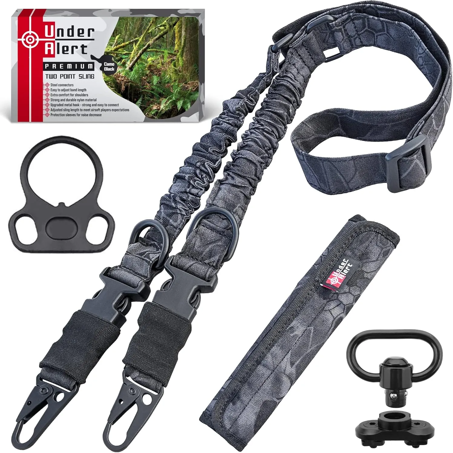 2 Point Rifle Sling with Soft Shoulder Pad, Built-in Hooks and Swivel | Adjustable Length Gun Sling | Versatile Rifle Strap | Two Point Gun Strap with Gift Box for Husband, Camo Black