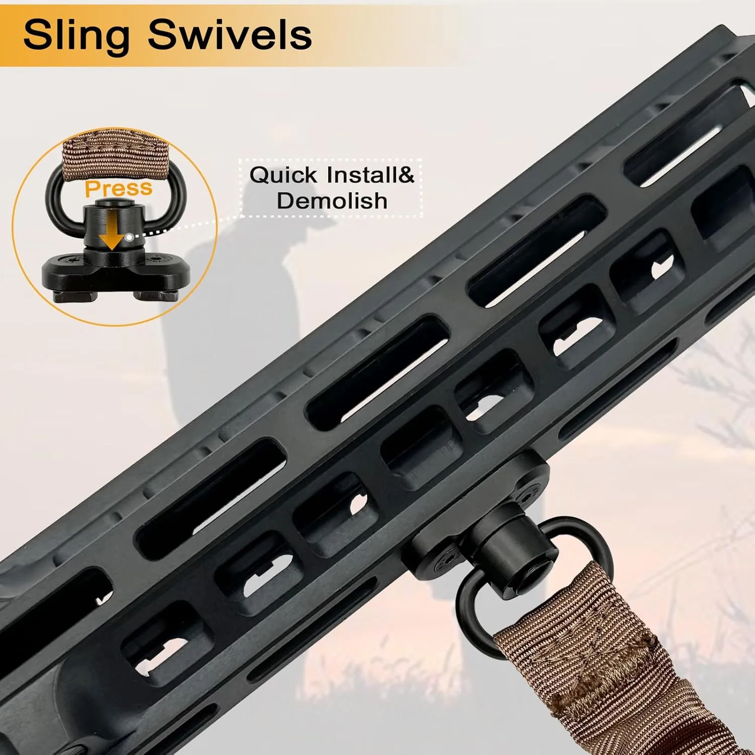 2 Point Sling Strap with QD Swivels, 1.5 inch Webbing Two Point QD Sling with Hardware Buckle