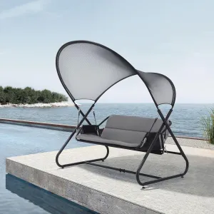 2 Seater Swing Chair with Double Canopy-Outdoor and Headrest Cushion - Patio Loveseat Swing Chairs with Powder Coated Frame Design for Bedroom, Garden - Outdoor Patio Swing Chair