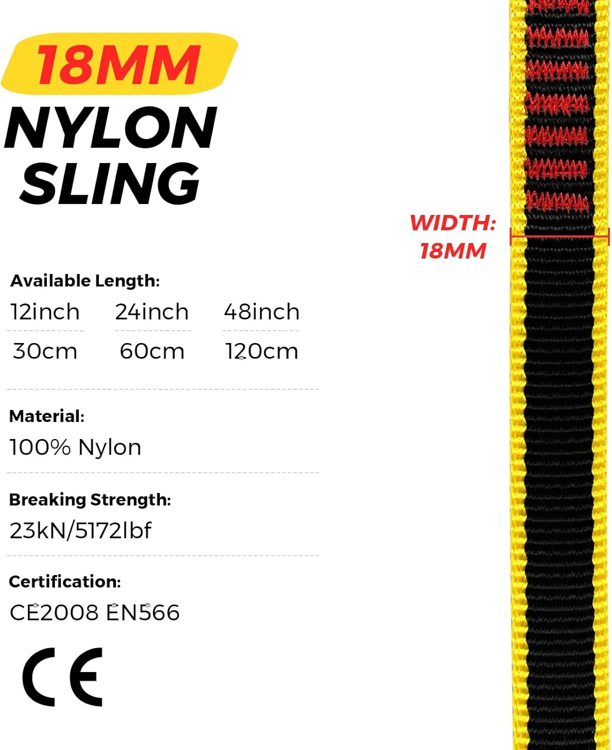 20MM Nylon Climbing Sling Runner 23KN CE2008/EN566 Rock Climbing Webbing Straps for Rock Climbing, Rappelling, Swing, Yoga Hammock etc