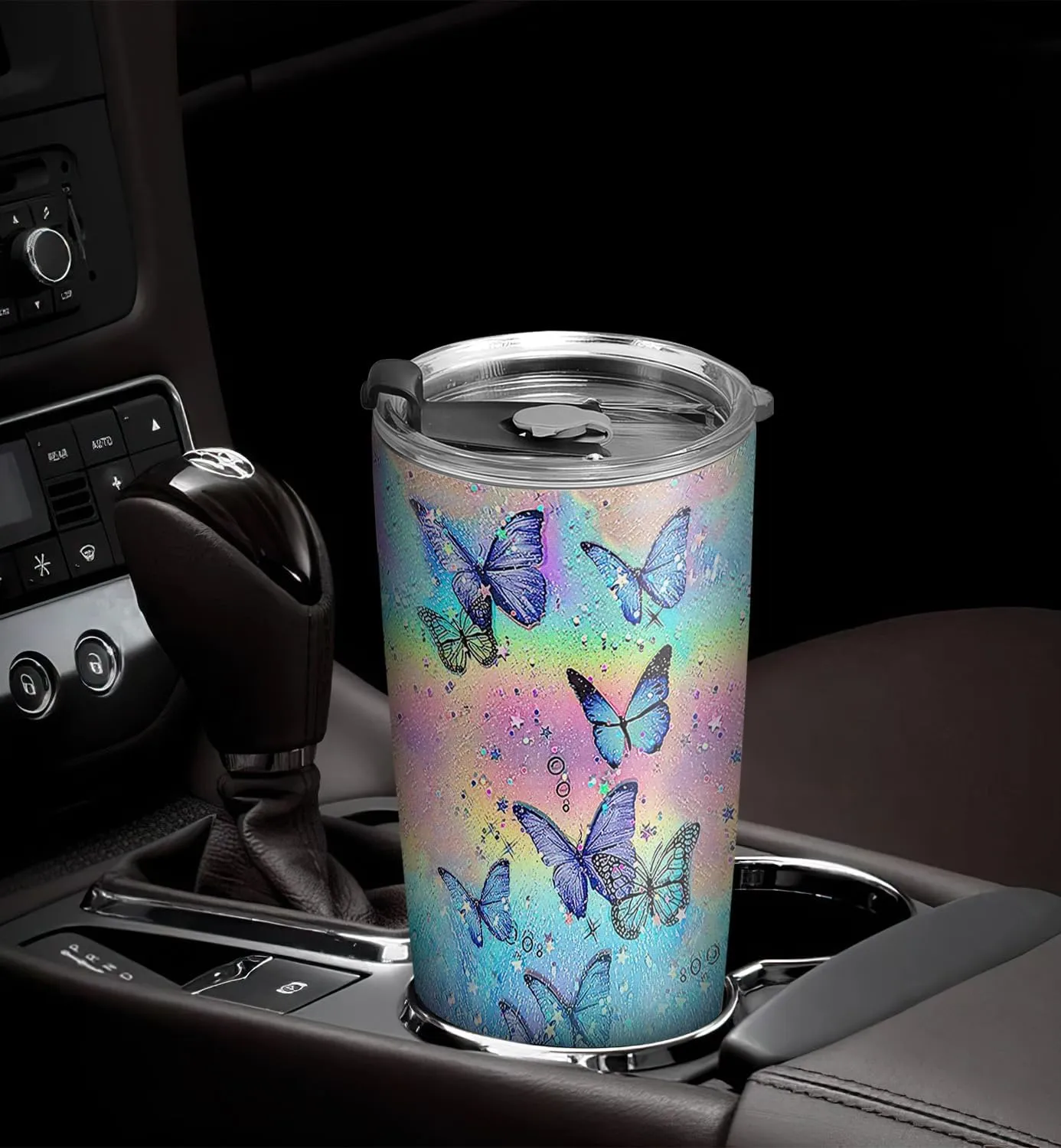 20oz Colorful Tie Dye Butterfly Tumbler, Gifts for Butterfly Lovers, Coffee Thermos for Women, Stainless Steel Double Wall Vacuum Insulated Coffee Mug, Travel Cup with Lid