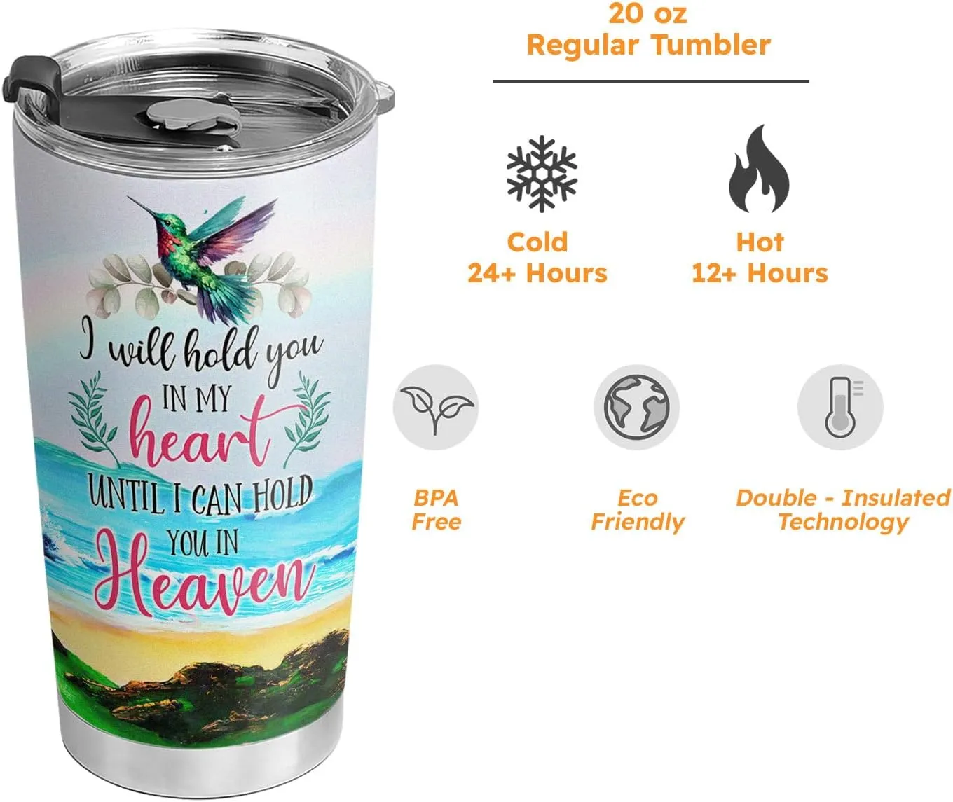 20oz Faith Hummingbird Tumbler, Memorial Heaven Stairway Hold You in my Heart, Coffee Thermos for Women, Stainless Steel Double Wall Vacuum Insulated Coffee Mug, Travel Cup with Lid