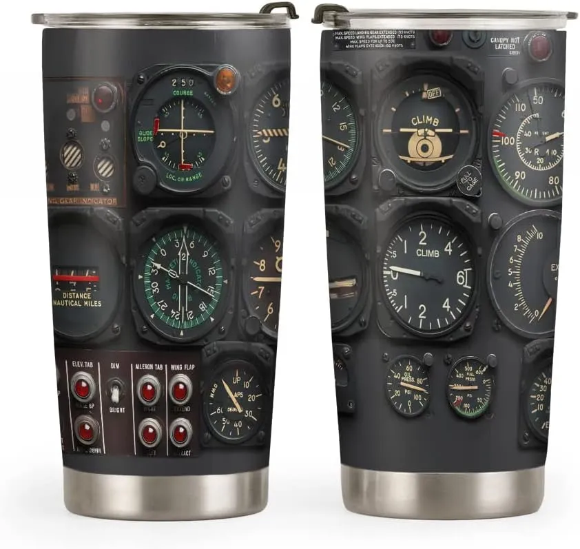 20oz Pilot Gauges Tumbler, Pilot Gifts, Coffee Thermos for Men, Stainless Steel Double Wall Vacuum Insulated Coffee Mug, Travel Cup with Lid