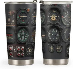 20oz Pilot Gauges Tumbler, Pilot Gifts, Coffee Thermos for Men, Stainless Steel Double Wall Vacuum Insulated Coffee Mug, Travel Cup with Lid