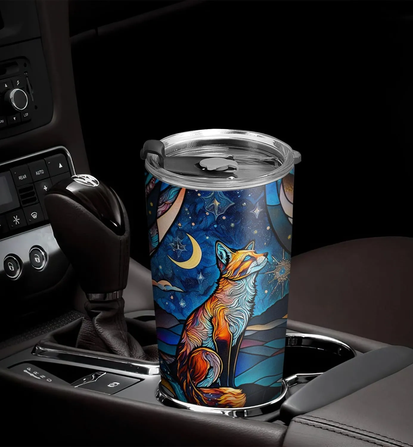 20oz Starry Moonlight Night Fox Tumbler, Gifts for Fox Lovers, Coffee Thermos for Women, Stainless Steel Double Wall Vacuum Insulated Coffee Mug, Travel Cup with Lid