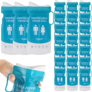 24PCS Disposable Urine Bags 750ml Emergency Portable Urinal for Men Women Leakproof Pee Bags for Road Trips Camping Hiking Traffic Jams Patient KidsUrine