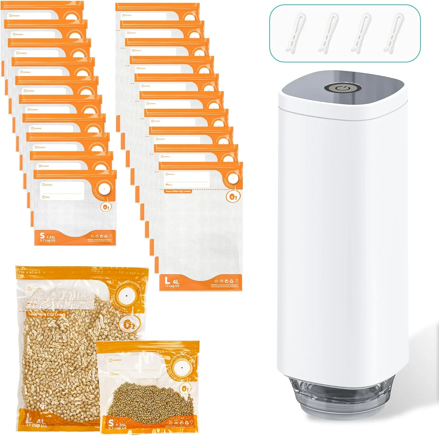 27pcs Vacuum Sealer Kit, Reusable Sous Vide Bags(1pc Electric Pump   20 Bags   6 Clips), Airtight Food Storage for Freshness, PA PE Material, Ideal for Cooking, Meal Prep & Long-Term Freshness