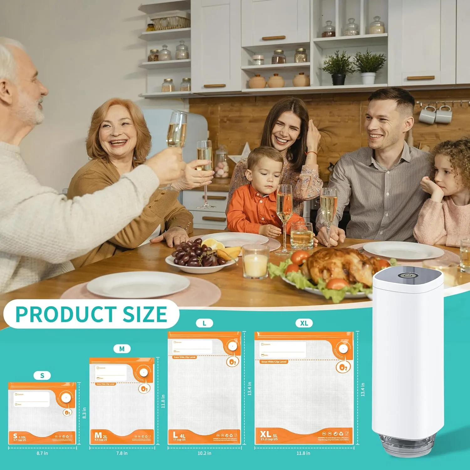 27pcs Vacuum Sealer Kit, Reusable Sous Vide Bags(1pc Electric Pump   20 Bags   6 Clips), Airtight Food Storage for Freshness, PA PE Material, Ideal for Cooking, Meal Prep & Long-Term Freshness