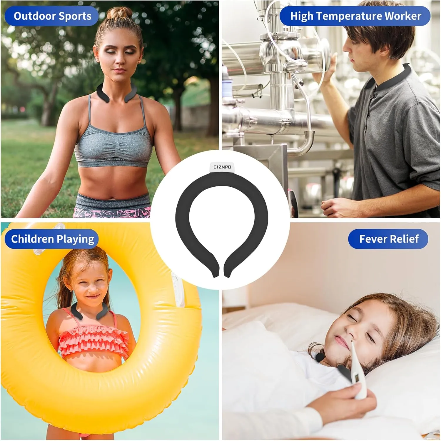 2PCS Neck Cooling Tube, with Insulated Bag, Wearable Ice Coolers Ring Keep Body Cool in Heat/Hot Weather,Reusable Neck Frozen Wraps for Summer in/Outdoor Sports (Black White)