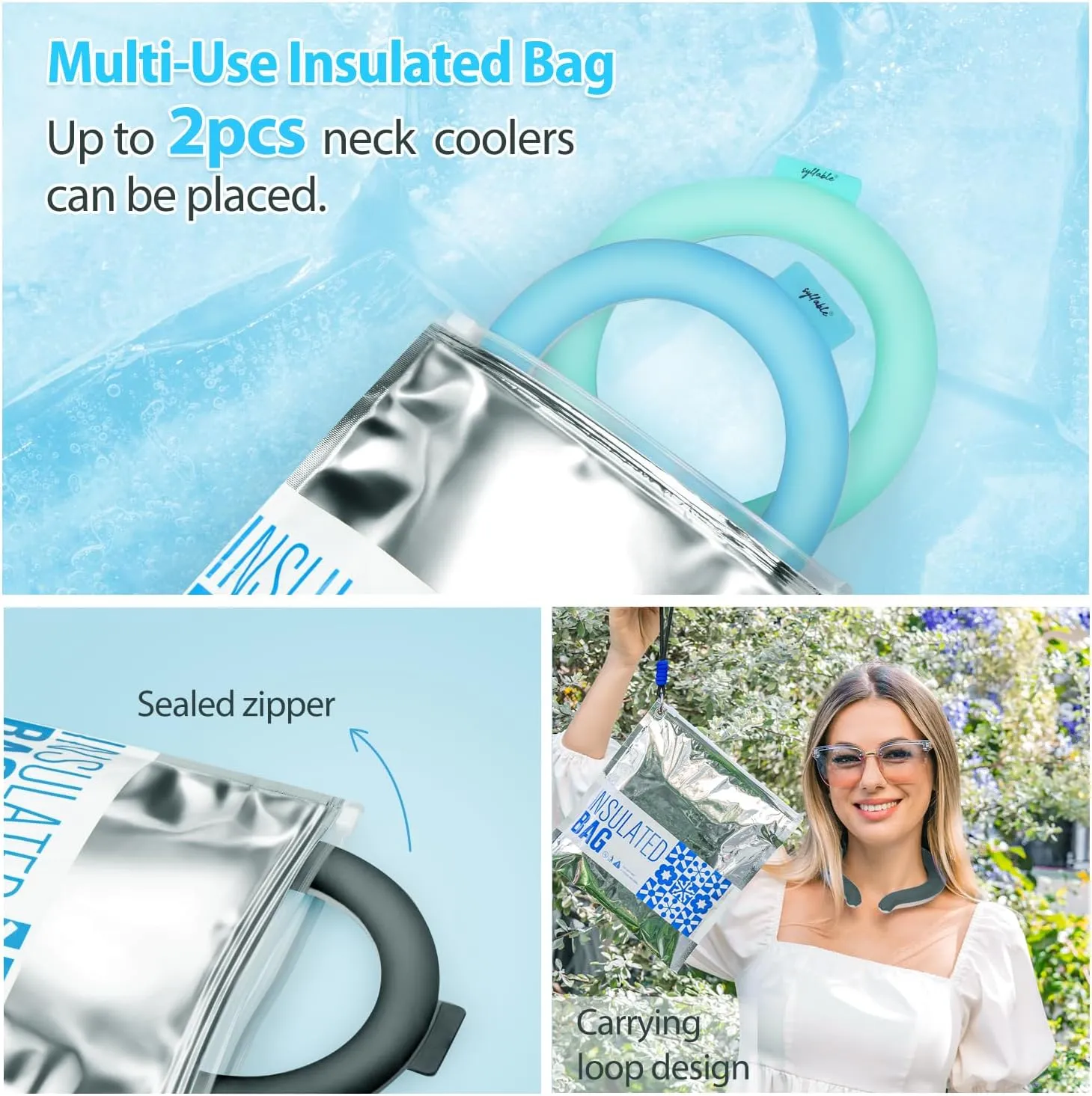 2PCS Neck CoolingTube with Insulated Bag, Reusable Neck Coolers Wearable Body Cooling Products for Hot Weather in Summer