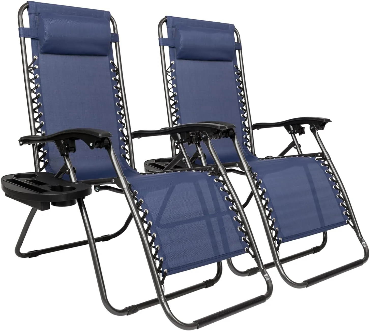 2pcs Outdoor Lounge Patio Chairs with Pillow and Utility Tray Adjustable Folding Recliner, for Deck,Patio,Beach,Yard(70"×20.5"×14.5"). (Blue)