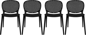 2xhome Set of 4 Modern Pool Patio Chairs, Stackable Dining Side Chairs for Indoor Outdoor Kitchen Living Room Restaurant, Black