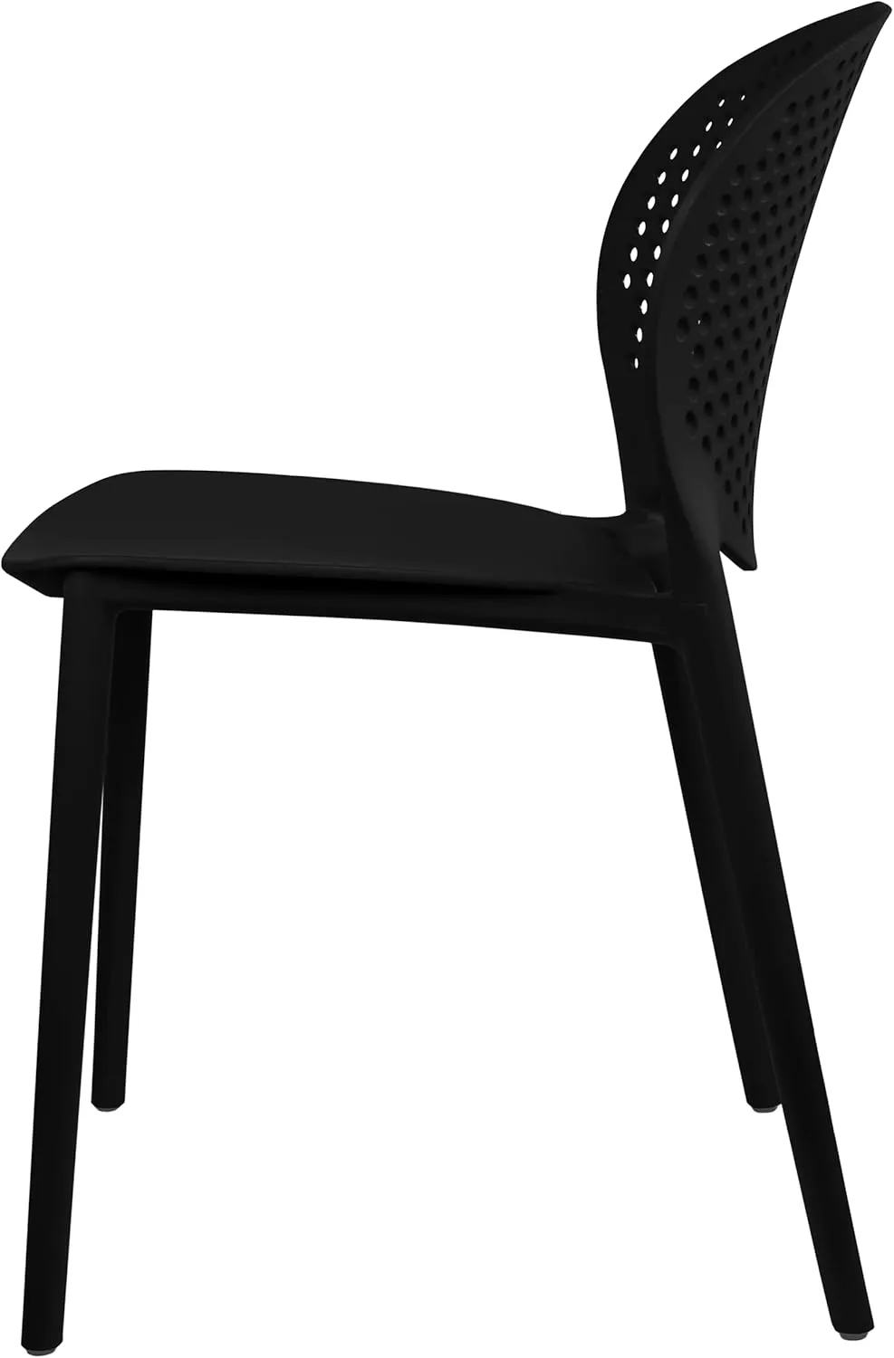 2xhome Set of 4 Modern Pool Patio Chairs, Stackable Dining Side Chairs for Indoor Outdoor Kitchen Living Room Restaurant, Black