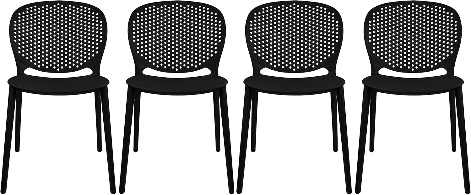 2xhome Set of 4 Modern Pool Patio Chairs, Stackable Dining Side Chairs for Indoor Outdoor Kitchen Living Room Restaurant, Black