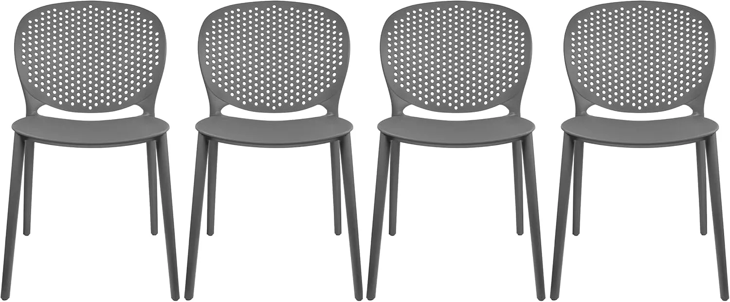 2xhome Set of 4 Modern Pool Patio Chairs, Stackable Dining Side Chairs for Indoor Outdoor Kitchen Living Room Restaurant, Gray