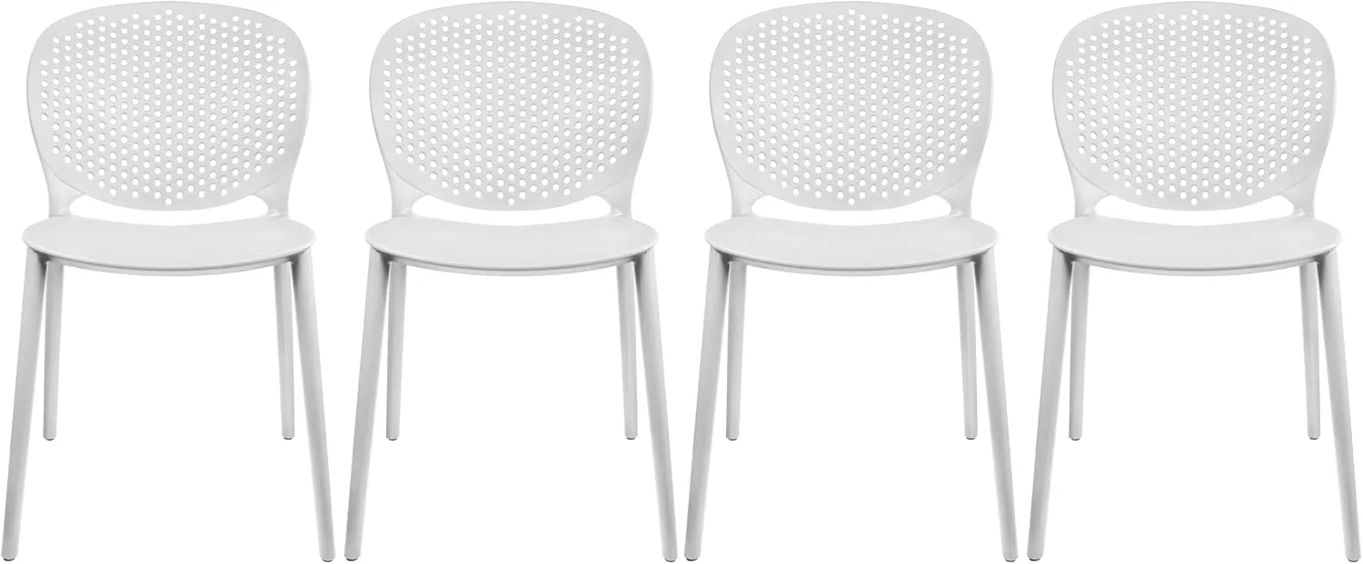 2xhome Set of 4 Modern Pool Patio Chairs, Stackable Dining Side Chairs for Indoor Outdoor Kitchen Living Room Restaurant, White