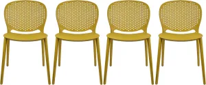 2xhome Set of 4 Patio Dining Chairs | Modern Stackable Outdoor Pool Side Chair | Weather Resistant Plastic for Yard, Porch, Balcony, Kitchen, Yellow