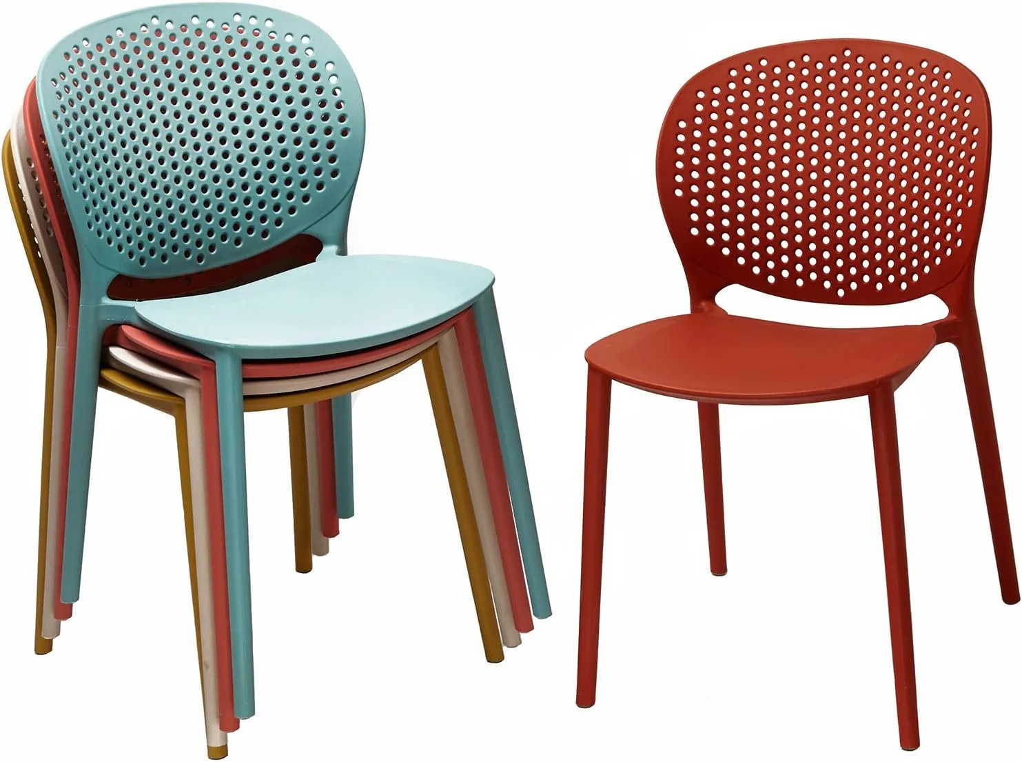 2xhome Set of 4 Patio Dining Chairs | Modern Stackable Outdoor Pool Side Chair | Weather Resistant Plastic for Yard, Porch, Balcony, Kitchen, Yellow
