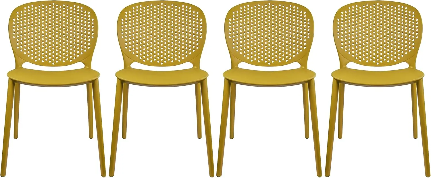 2xhome Set of 4 Patio Dining Chairs | Modern Stackable Outdoor Pool Side Chair | Weather Resistant Plastic for Yard, Porch, Balcony, Kitchen, Yellow