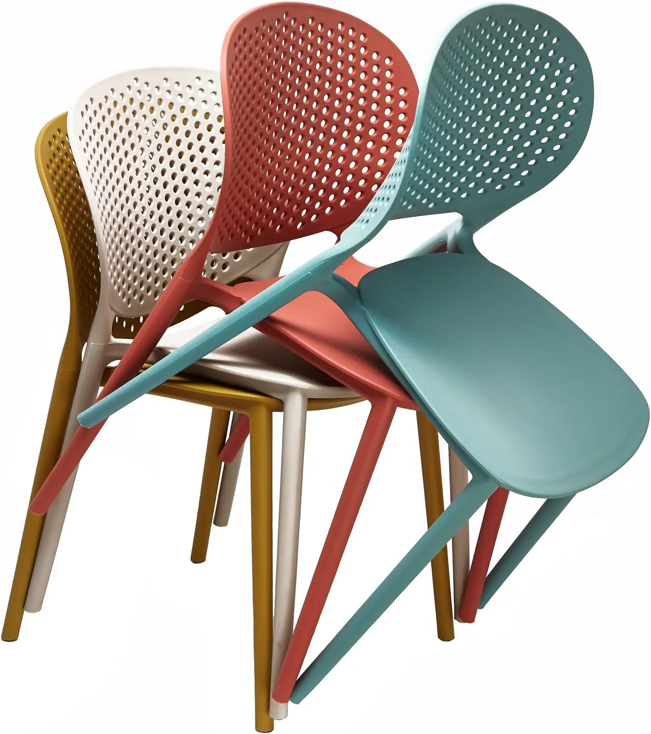 2xhome Set of 4 Patio Dining Chairs | Modern Stackable Outdoor Pool Side Chair | Weather Resistant Plastic for Yard, Porch, Balcony, Kitchen, Yellow