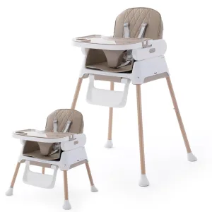 3 in 1 Baby High Chair,Adjustable Convertible Infant Baby Feeding Chair Booster for Eating with Detachable Double Tray,5 Point Harness,Khaki