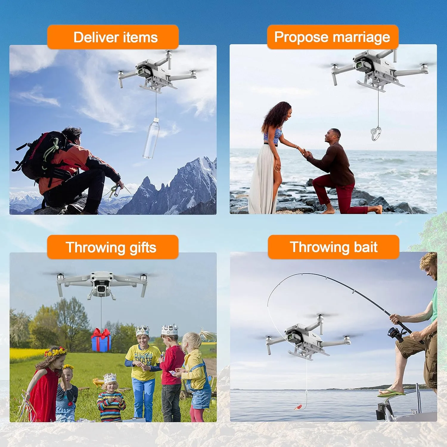 (3 in 1) Tomat Mavic Air 2S Landing Gear with Airdrop System Mavic Air 2 Light Landing Gear Payload/Delivery/Transport Release for DJI Air 2S Wedding Clip/Fishing Line with Bait Ring Thrower