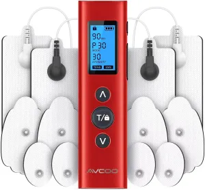 30 Modes TENS EMS Unit Compact Muscle Stimulator for Pain Relief, Rechargeable & Portable Dual Channel Muscle Stimulator with 30 Intensity Levels and 12 Electrode Tens Unit Replacement Pads Red