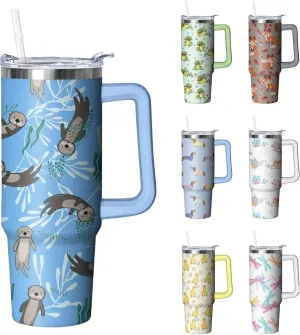 30 oz Sea Otter Tumbler with Handle and Straw, Insulated Stainless Steel Cup with Lid, Travel Coffee Mug Water Bottle, Gifts for Woman Animal Lovers