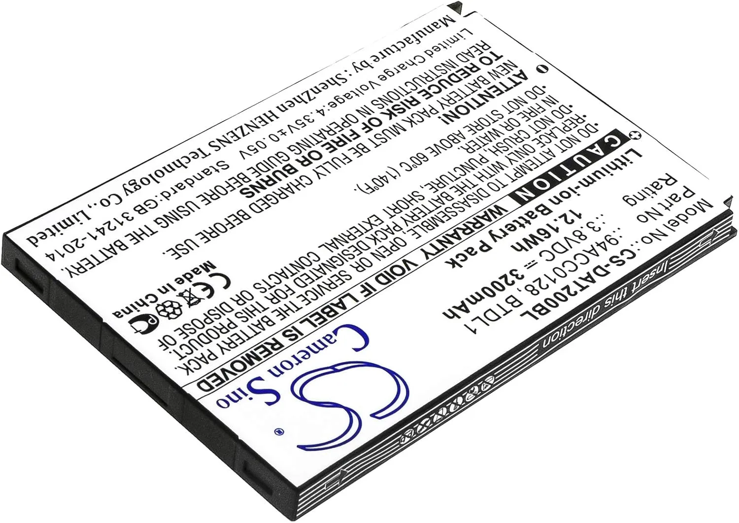 3200mAh/3.8V Battery Compatible with Datalogic Axist, DL-Axist, fit P/N: 3H21-00000491, 94ACC0128, 94ACC0129, BTDL1