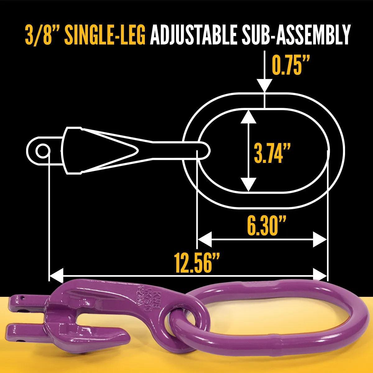 3/8" x 20' - Adjustable Single Leg Chain Sling w/ Foundry Hook - Grade 100
