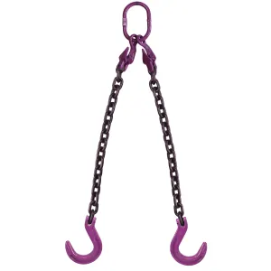 3/8" x 5' - Adjustable 2 Leg Chain Sling w/ Foundry Hooks - Grade 100