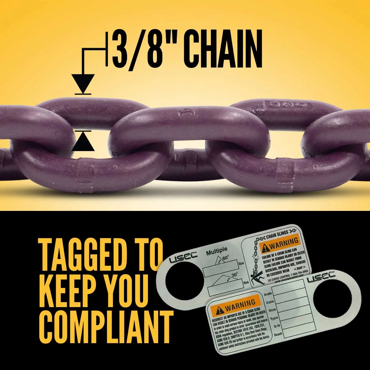 3/8" x 5' - Adjustable 3 Leg Chain Sling w/ Sling Hooks - Grade 100