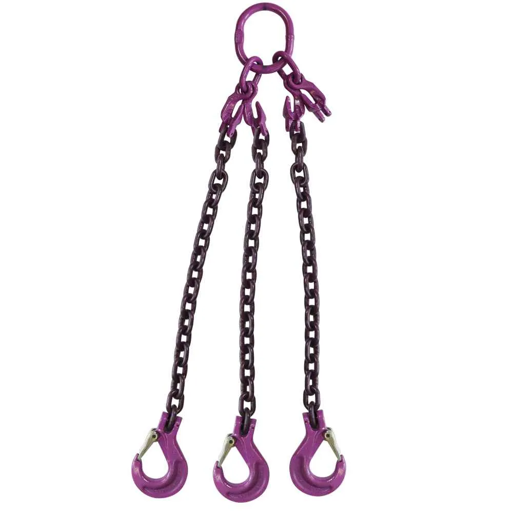 3/8" x 5' - Adjustable 3 Leg Chain Sling w/ Sling Hooks - Grade 100