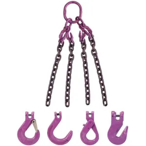3/8" x 5' - Adjustable 4 Leg Chain Sling w/ Foundry Hooks - Grade 100