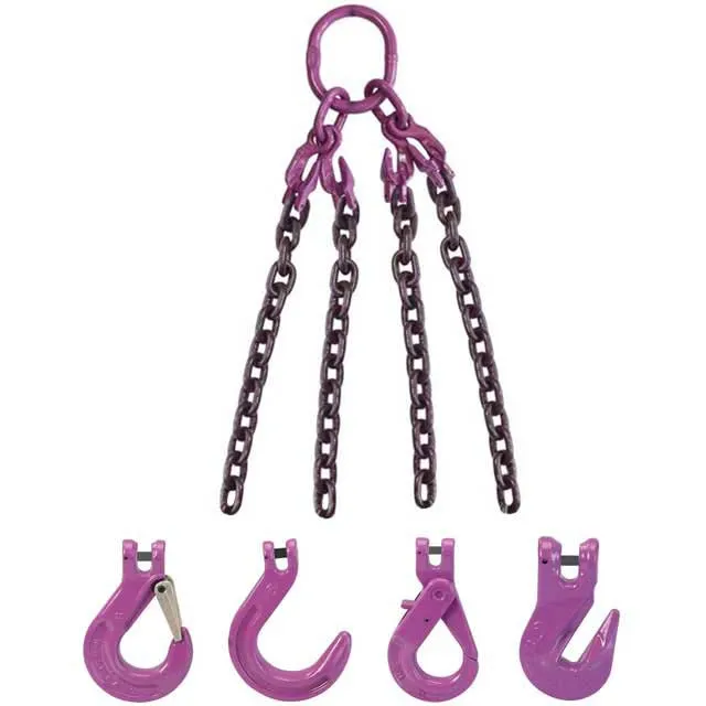 3/8" x 5' - Adjustable 4 Leg Chain Sling w/ Foundry Hooks - Grade 100