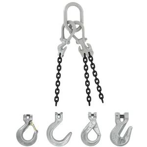 3/8" x 5' - Domestic Adjustable 3 Leg Chain Sling with Crosby Foundry Hooks - Grade 100