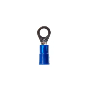 3M Highland Vinyl Insulated Ring Terminal RV14-10Q, AWG 16-14, standard-style ring tongue fits around the stud, 25/bag, Blue, 10 stud size