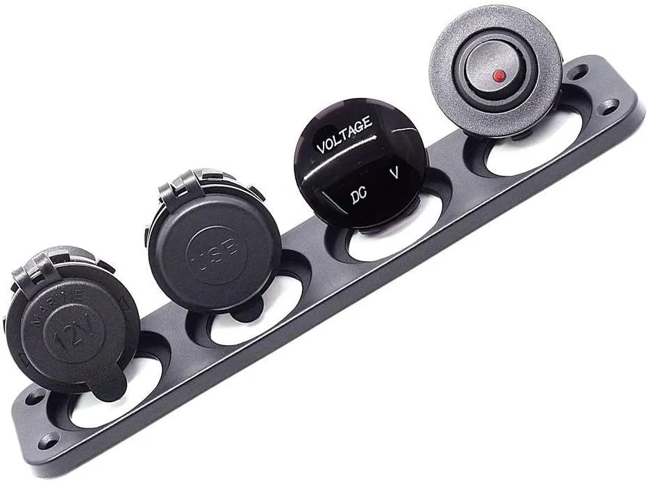 4 Hole Toggle Switch Panel with Dual USB Socket Charger 2.1A&2.1A LED Voltmeter 12V Power Outlet ON-Off Toggle Switch Multi-Function Panel for Caravan Marine Truck Trailer Camper Motorhome Boat