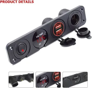 4 Hole Toggle Switch Panel with Dual USB Socket Charger 2.1A&2.1A LED Voltmeter 12V Power Outlet ON-Off Toggle Switch Multi-Function Panel for Caravan Marine Truck Trailer Camper Motorhome Boat