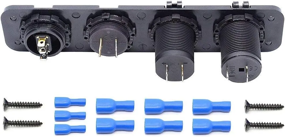 4 Hole Toggle Switch Panel with Dual USB Socket Charger 2.1A&2.1A LED Voltmeter 12V Power Outlet ON-Off Toggle Switch Multi-Function Panel for Caravan Marine Truck Trailer Camper Motorhome Boat