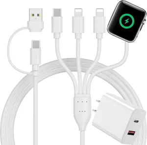 4 in 2 Multi Charging Cable for Apple Watch Charger,PD20W USB C A Charger Block Travel Essentials with L/Type C iWatch for iPhone 16 15 14 13 iWatch Series 10/9/8/7/6/5/4/3/2/1 Galaxy S23-4FT