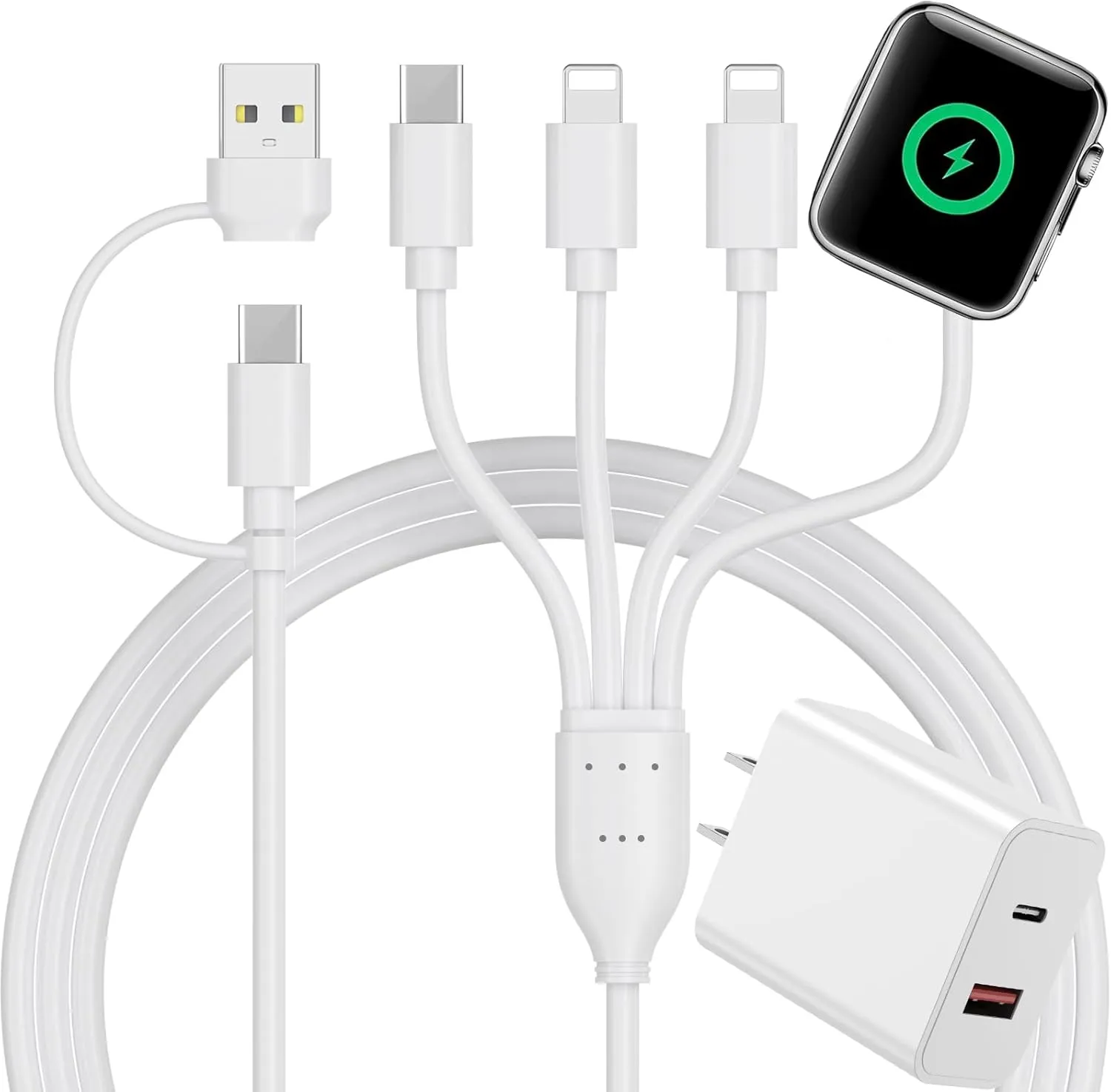 4 in 2 Multi Charging Cable for Apple Watch Charger,PD20W USB C A Charger Block Travel Essentials with L/Type C iWatch for iPhone 16 15 14 13 iWatch Series 10/9/8/7/6/5/4/3/2/1 Galaxy S23-4FT