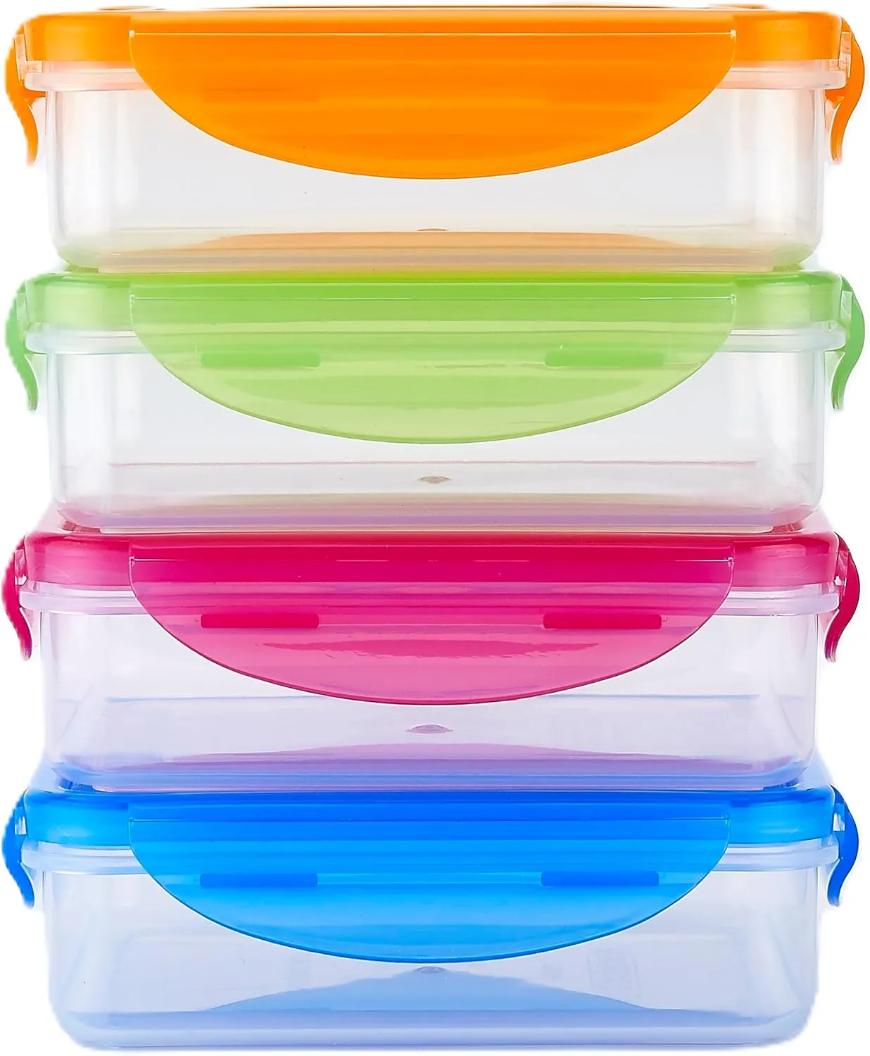 4 Pack - Fun Size Sandwich Containers - Reusable, BPA Free Plastic, Snap Shut Lids with Leakproof Silicone Seal. Great for Sandwiches, Snacks & Storage (Blue, Pink, Orange & Green)