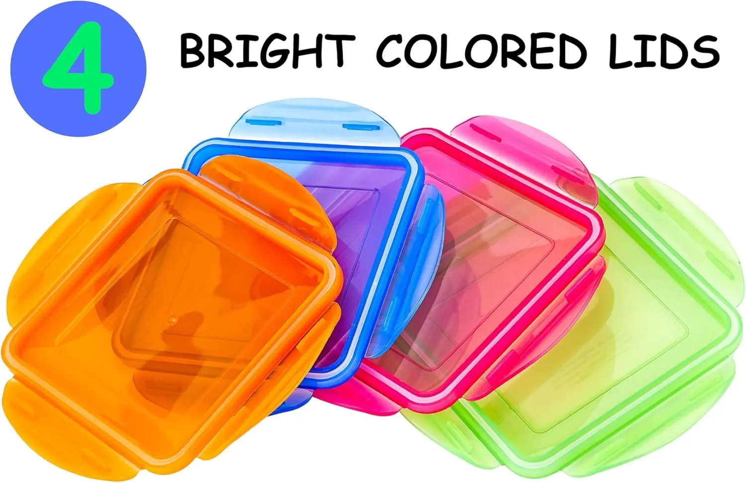 4 Pack - Fun Size Sandwich Containers - Reusable, BPA Free Plastic, Snap Shut Lids with Leakproof Silicone Seal. Great for Sandwiches, Snacks & Storage (Blue, Pink, Orange & Green)