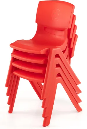 4 Pack Premium 11" H Plastic Stackable School Chairs, Toddler and Kids Chair for Daycare, School, Outdoor, Home - Red