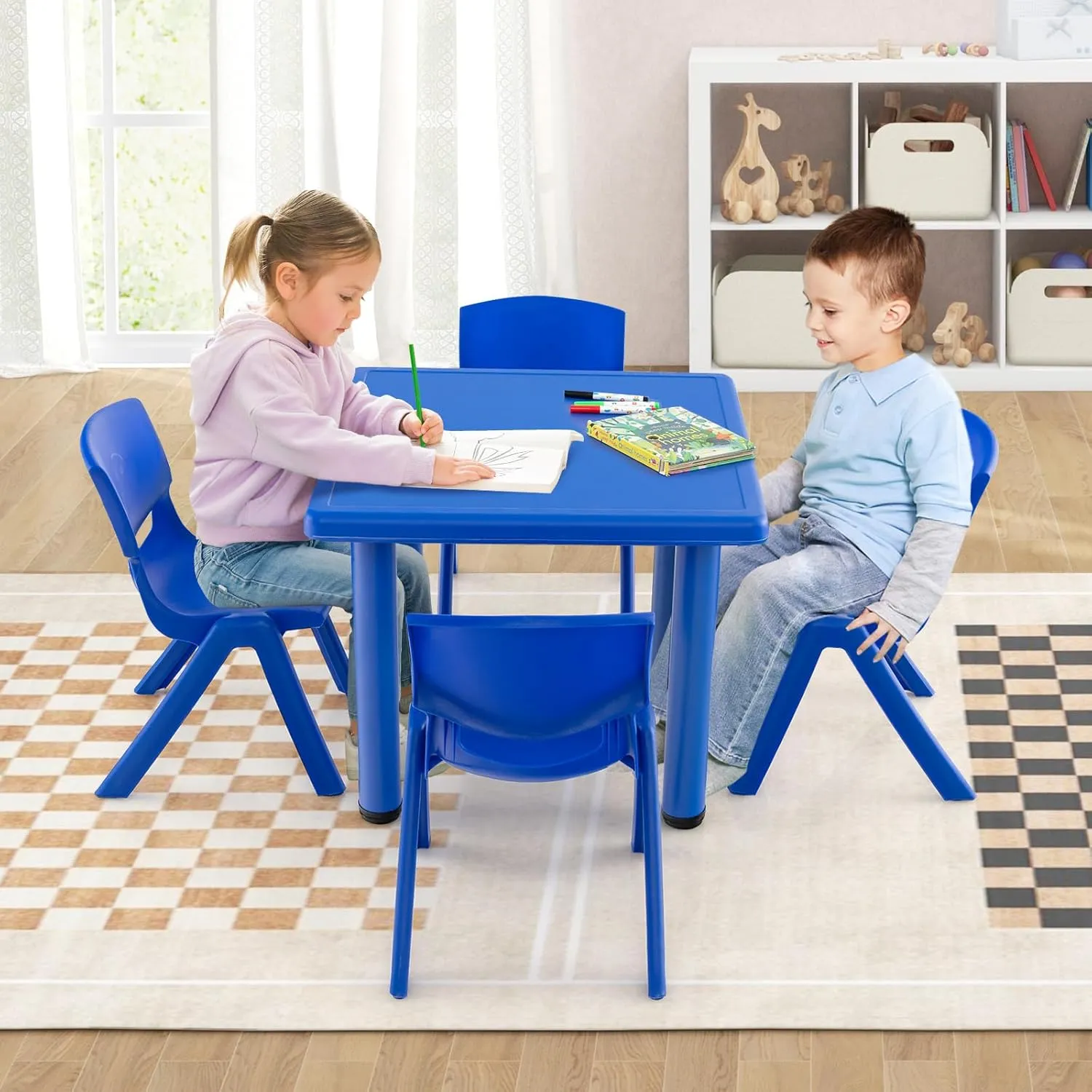 4 Pack Premium 11" H Plastic Stackable School Chairs, Toddler and Kids Chair for Daycare, School, Outdoor, Home - Red
